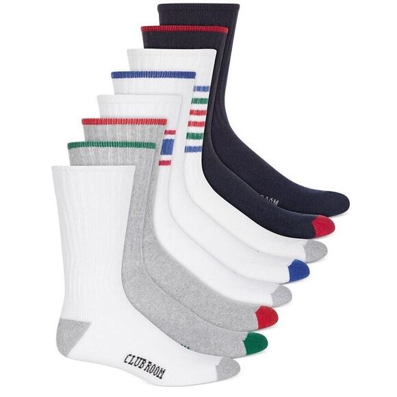 Club Room Men's Cushioned Crew Multicolor 8-Pack Socks Shoe Size 7-12 - Picture 1 of 1